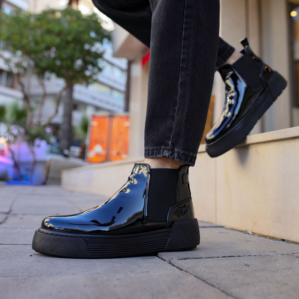 Mens Boots Black Patent Leather 069 069BLACKPATENT